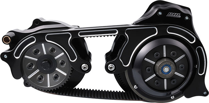 2" OPEN BELT DRIVE W/2 PIECE MOTORPLATE, 2014-2016, TOURING, W/ HYD. CLUTCH, W/ PROFILE & DESIGN FRONT PULLEY W/ 6 HOLE DIA. SPRING & COLLAR. WILL FIT 2007-UP FLHR, "POLISHED"