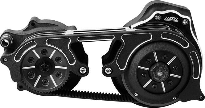 2" OPEN BELT DRIVE W/ 2 PIECE MOTORPLATE, 2014-2016, TOURING, W/ HYD. CLUTCH, W/ PROFILE & DESIGN FRONT PULLEY, W/ 6 HOLE DIA. SPRING & COLLAR, WILL FIT 2007-UP FLHR, "WRINKLE BLACK"