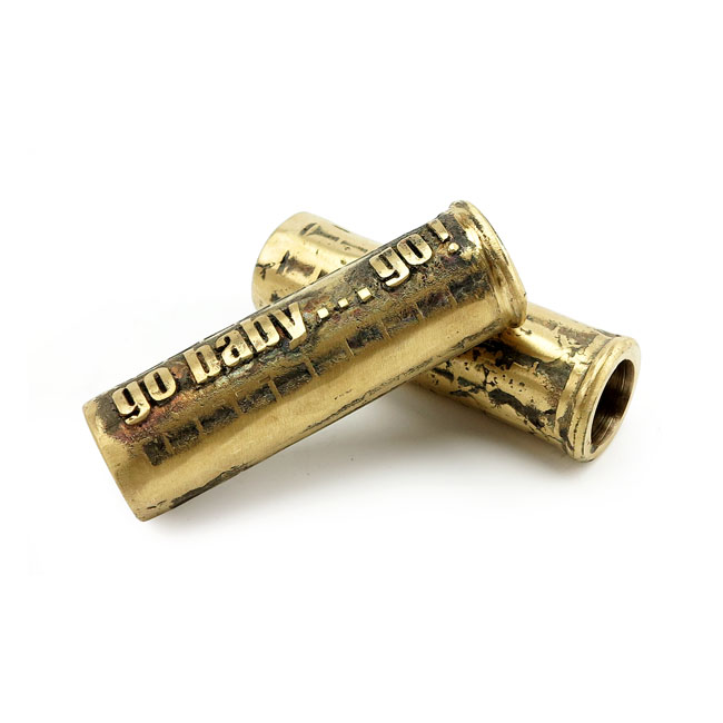 Wannabe Choppers Casted grips "go baby…go" brass 1"
